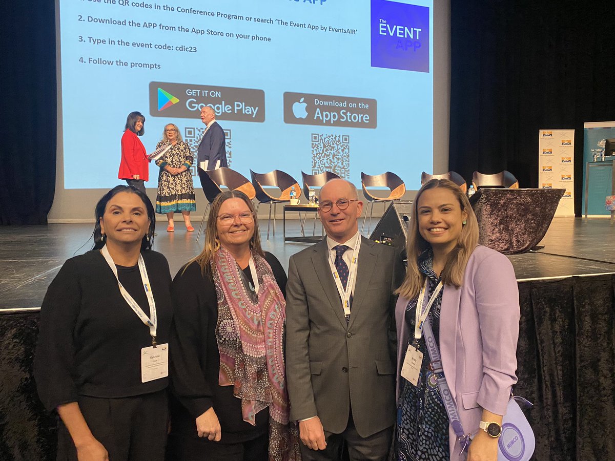 UQPoche's tweet photo. #cdic2023 coming up in 1st plenary @KristyCrooks seen here with @Dr Paul Kelly and dare I say it, the coloured girls! @KylieTaylor07  @Katrina2878 go Kristy https://t.co/sNahKNSKKs
