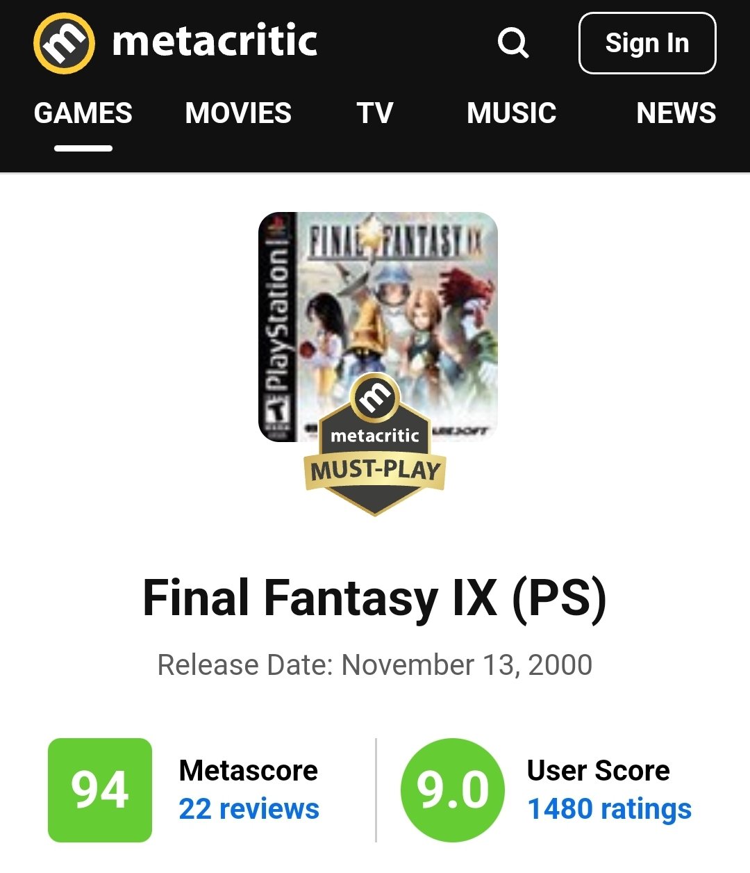 Final Fantasy IX - Metacritic