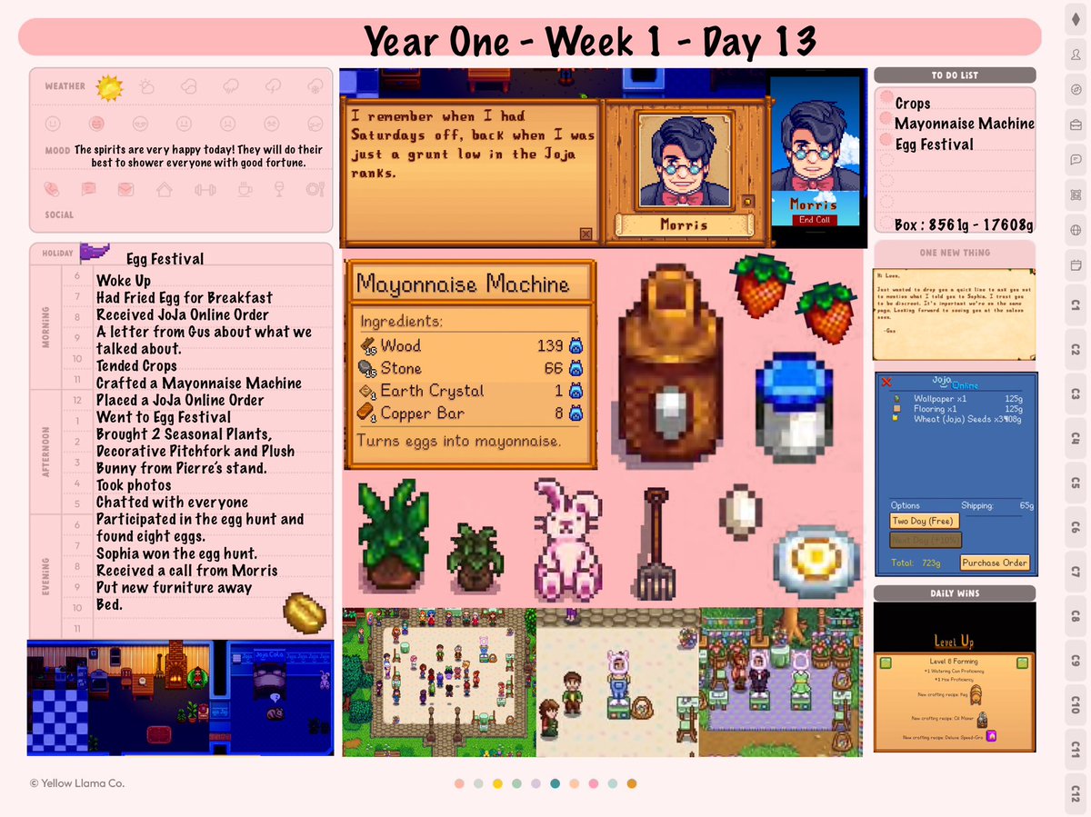 Neish39's tweet photo. Had 4 Heart event on Day 12
Ezekiel’s Birthday
And a Scam phone call
Lost the egg hunt on day 13
Using @yellowllamaco Sims Planner to keep track of everything
#StardewValley #SVE #Gameplanner https://t.co/7e2TR5sdy2