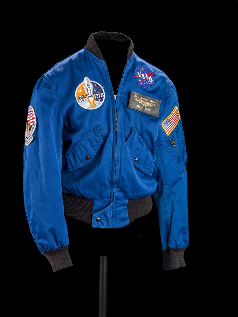 The astronaut flight jacket pictured here belonged to Sally Ride, who became the first American woman in space on this day in 1983. Take a closer look at the jacket: s.si.edu/3OlGSsS #AirSpacePhoto #ShineLikeSally