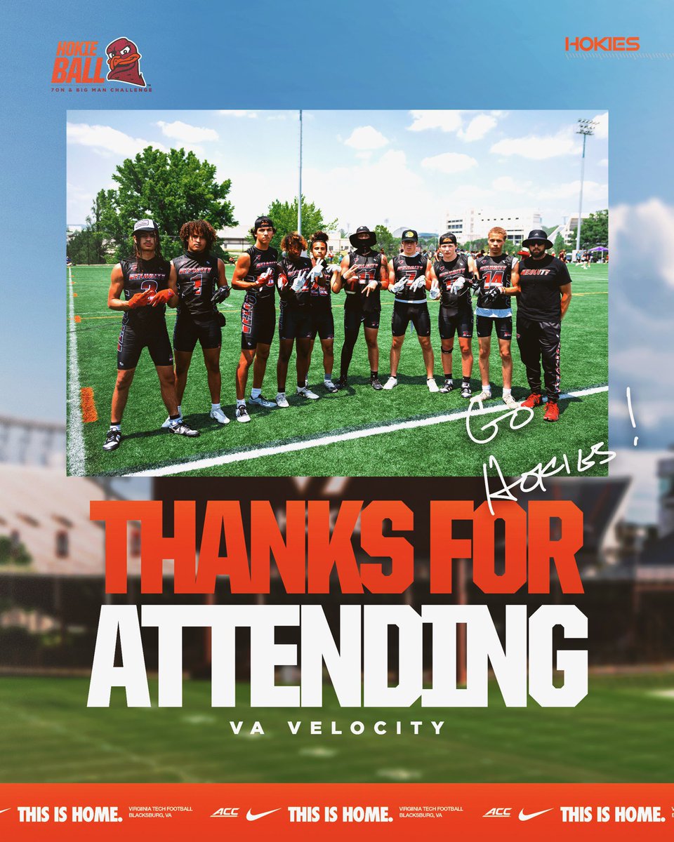Virginia Velocity (@velocity7v7) on Twitter photo Thanks <a href="/HokiesFB/">Virginia Tech Football</a> for a very well run 7v7 camp! We will be back next year!!
<a href="/CoachShawnQuinn/">Shawn Quinn</a> Thanks <a href="/HokiesFB/">Virginia Tech Football</a> for a very well run 7v7 camp! We will be back next year!!
<a href="/CoachShawnQuinn/">Shawn Quinn</a>