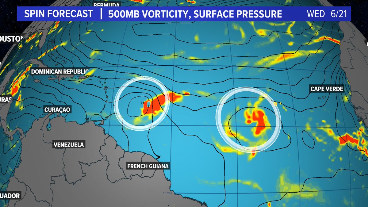 FWIW - The Euro develops both of these waves over the next 3 days... and keeps #92L along the southern track

A rare setup for the first day of Summer

@KHOU #tropics #khou11