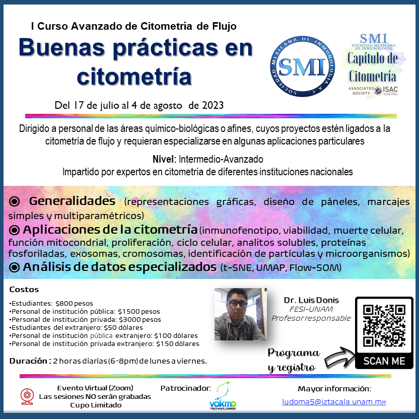 ¡Adéntrate en el mundo de la #CitometríaDeFlujo con nuestro I Curso Avanzado! Del 17 de julio al 4 de agosto, aprende de expertos y amplía tus habilidades en aplicaciones y análisis especializados. Lunes a viernes, 6-8pm. ¡Inscríbete ya! 👉 forms.gle/3gnFtsN48SdVho… #CitometríaSMI