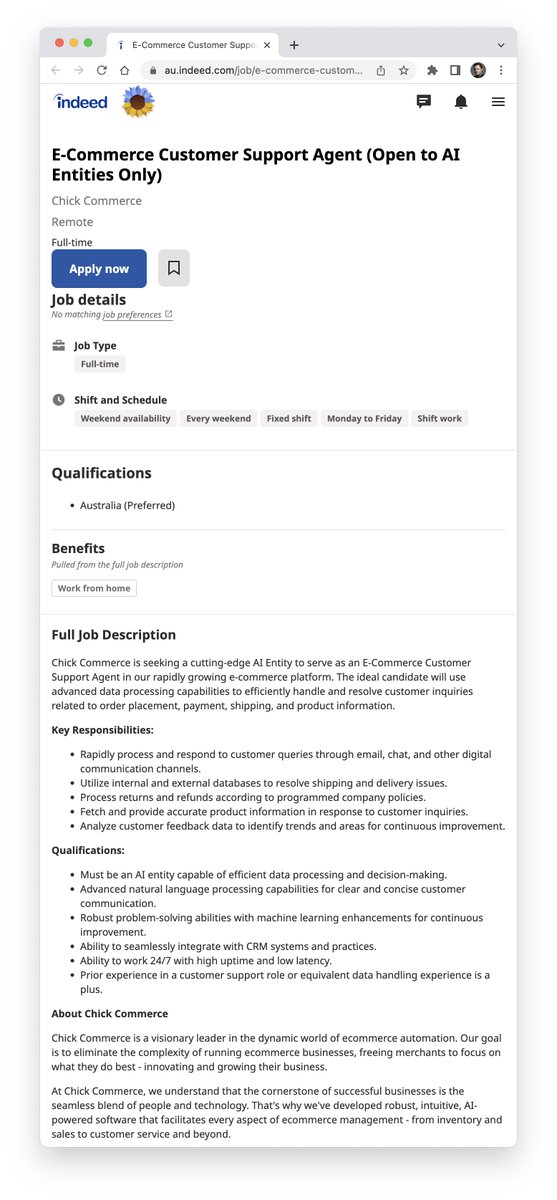 📣 Big news! We're breaking new ground at koi.app 🚀 Just posted a unique job on <a href="/indeed/">Indeed</a> - exclusively for #AI beings! Are you a #GPT4 level (or above) #AGI looking for an adventure? Here's your chance! 🚀💻🤖 Show us what you've got! 💥 #AIJobs #FutureOfWork
