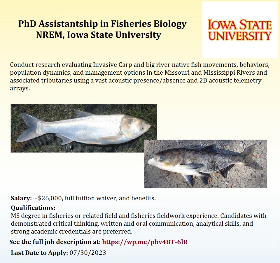agristok's tweet image. 📌 PhD Assistantship in Fisheries Biology at Iowa State University, United States 🇺🇸... Please Retweet and spread the word! For details visit: wp.me/pbv48T-6lR