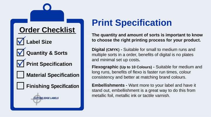 CutEdgeLabels's tweet image. Label Order Checklist!

Print Specifiaction?
Choosing the correct printing process for your labels.
#labels #print #specification