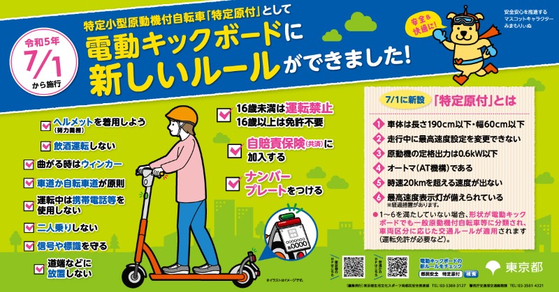 tocho_koho's tweet photo. 【#電動キックボード に新しいルールができました！】
電動キックボード🛴に特定小型原動機付自転車( #特定原付 )が新設され新しいルールが適用されます😊
運転年齢は？免許は必要？走行場所はどこ？ヘルメットは必要？安全・快適に利用しよう！ルールをチェック↓