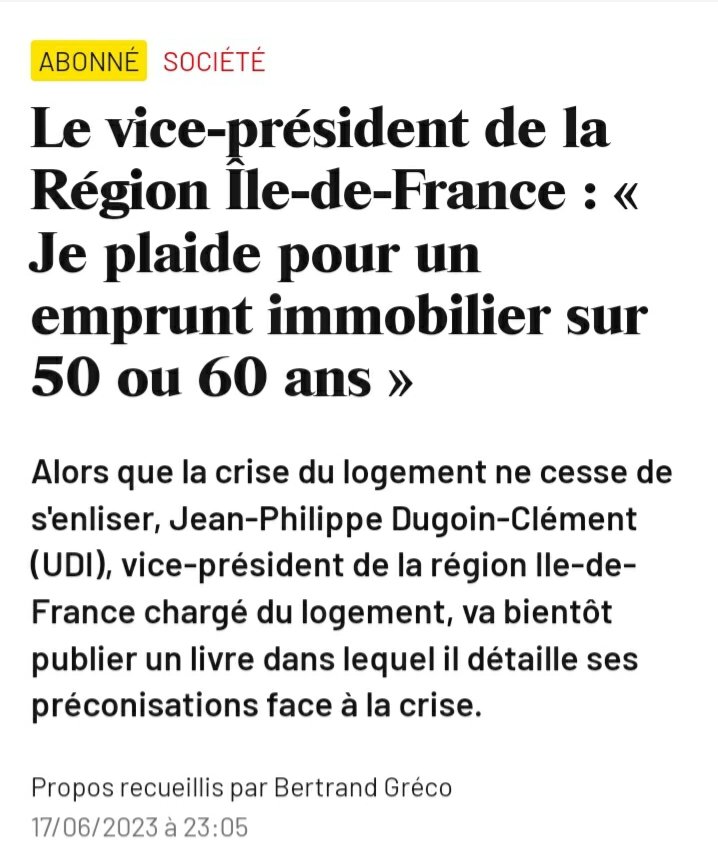 Un homme politique propose d'autoriser des crédits immobiliers sur 50 ou 60 ans.

Plus les crédits immobiliers sont rallongés, plus la somme empruntée augmente, plus les banques se gavent en intérêts, plus les prix augmentent, plus l'emprunteur hypothèque son temps de vie futur !