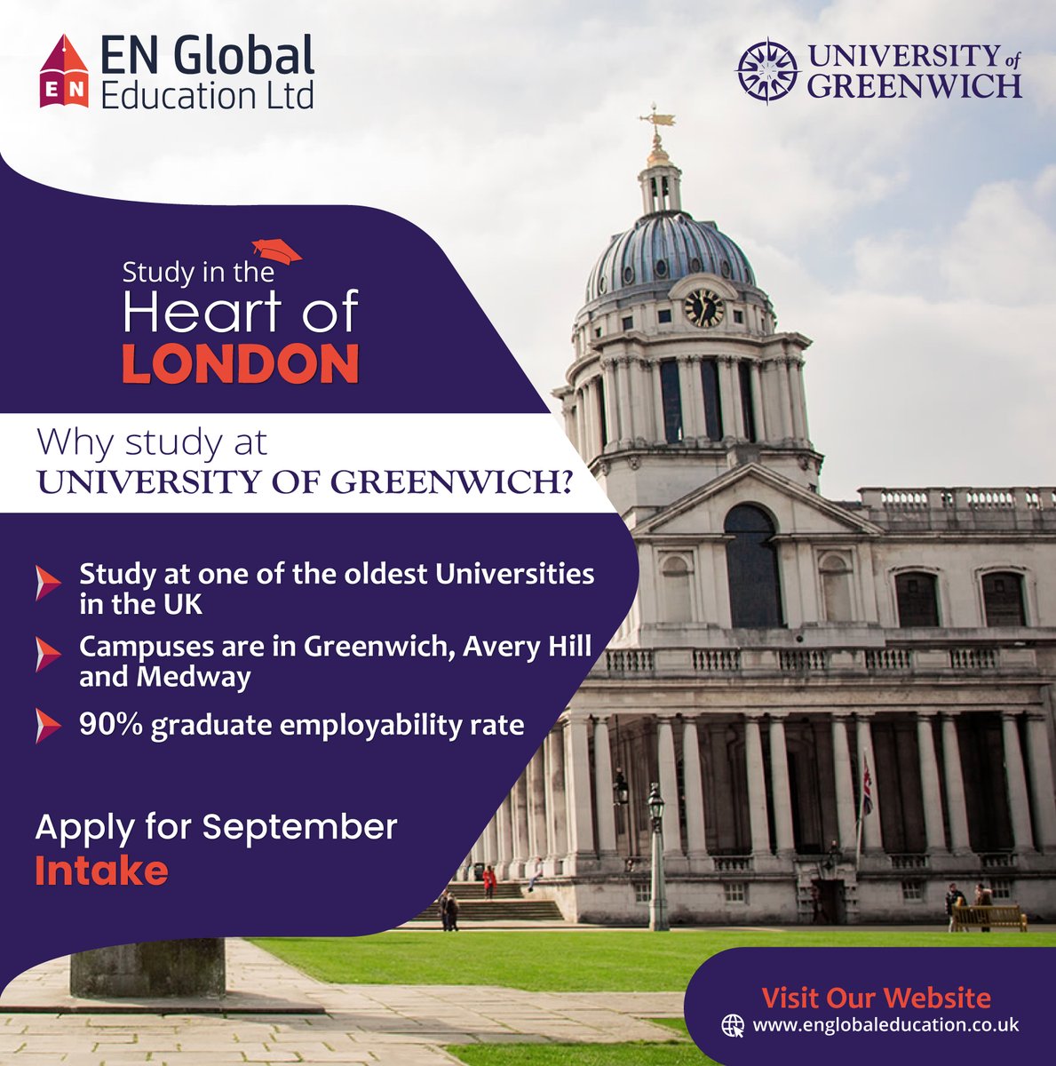 Hurry up and Apply now at the University of Greenwich‼

#universityofgreenwich #study #abroad #studyinUK #education #studyabroad #ielts #bachelor #masters #psw #students #learning #englobaleducationltd #englobaleducation #englobal #privateuniversity #publicuniversities #UK