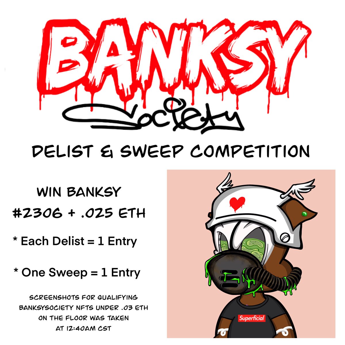 ΞDGAR 📸 (@edgardcreator) on Twitter photo Who Likes Competitions?
Join in the <a href="/BanksySociety/">Banksy Society</a> Delist & Sweep Competition for a chance to win Banksy #2306 + .025 ETH
#BanksySociety #HamFam #nft Who Likes Competitions?
Join in the <a href="/BanksySociety/">Banksy Society</a> Delist & Sweep Competition for a chance to win Banksy #2306 + .025 ETH
#BanksySociety #HamFam #nft