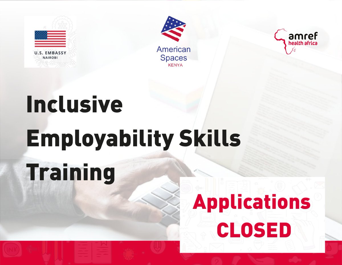 Applications for the Nairobi youth inclusive employability skills training on career and digital skills is now closed. We thank all the youth who took the time to apply. Now we embark on the rigorous phase - the review/shortlisting process. #YouthTraining #AmrefUSEmbassyWorks