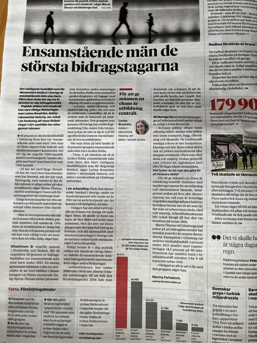 Pratade lite med DN om min forskning. 

Att den största gruppen som får långvarigt ekonomiskt bistånd är ensamstående inrikes födda män utan barn.