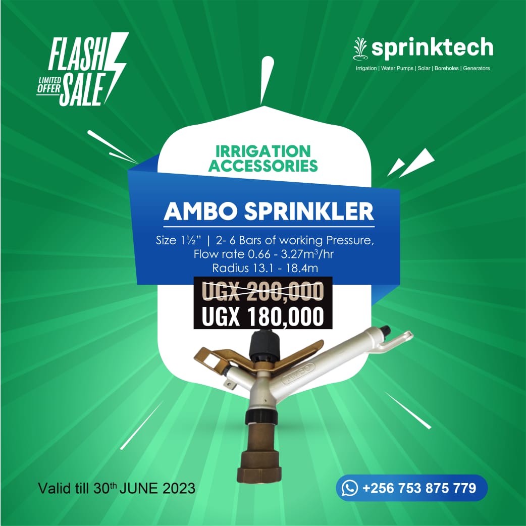 sprinktech's tweet photo. Get your AMBO SPRINKLER today for only Ugx. 180,000!
AMBO SPRINKLER is a high-quality sprinkler that works at 2-6 bars of working pressure, and it's on sale for only Ugx. 180,000! It's durable, easy to use, and super effective.
#yourperfectpartner #irrigation #irrigation https://t.co/1i4PoaBY3H