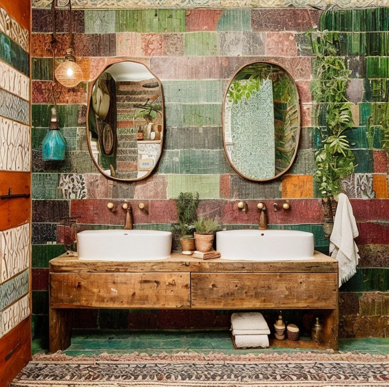 There's nowhere we feel more at home than surrounded by nature. With its natural setting and rustic charm, this bathroom is like a mini vacation/ #bermainkayoe #bathroom #vanity #vanitymirror #furniture #wooden #reclaimedwood