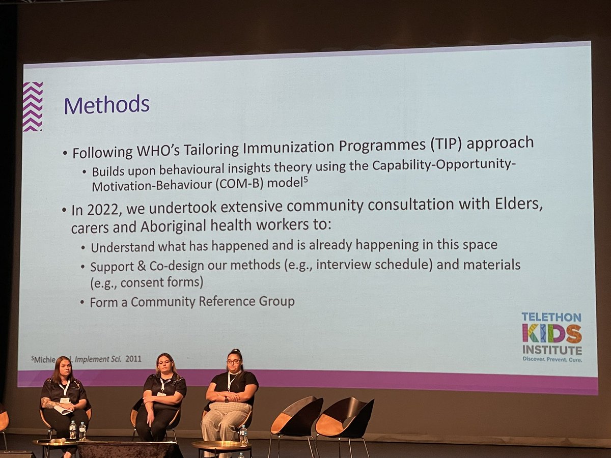 ChrisBlyth74's tweet photo. Paige Wood-Kenney presenting on behalf of the whole Moort Vax Waangkiny team @WCVID @telethonkids at #CDIC2023 Important insights into the perspectives of Aboriginal families - trust, rapport, access, reminders, co-design and co-implementation required to improve vaccine coverage https://t.co/dwW7mSWEFZ