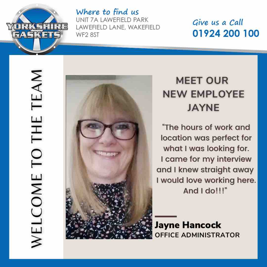 Please join us in welcoming Jayne Hancock to the Yorkshire Gaskets team as our newest Office Administrator. 

We’re excited to have Jayne join us and can’t wait to see what she will accomplish! 💙

#Welcometotheteam #newemployee #yorkshirebusiness #ukmanufacturer #ukmfg