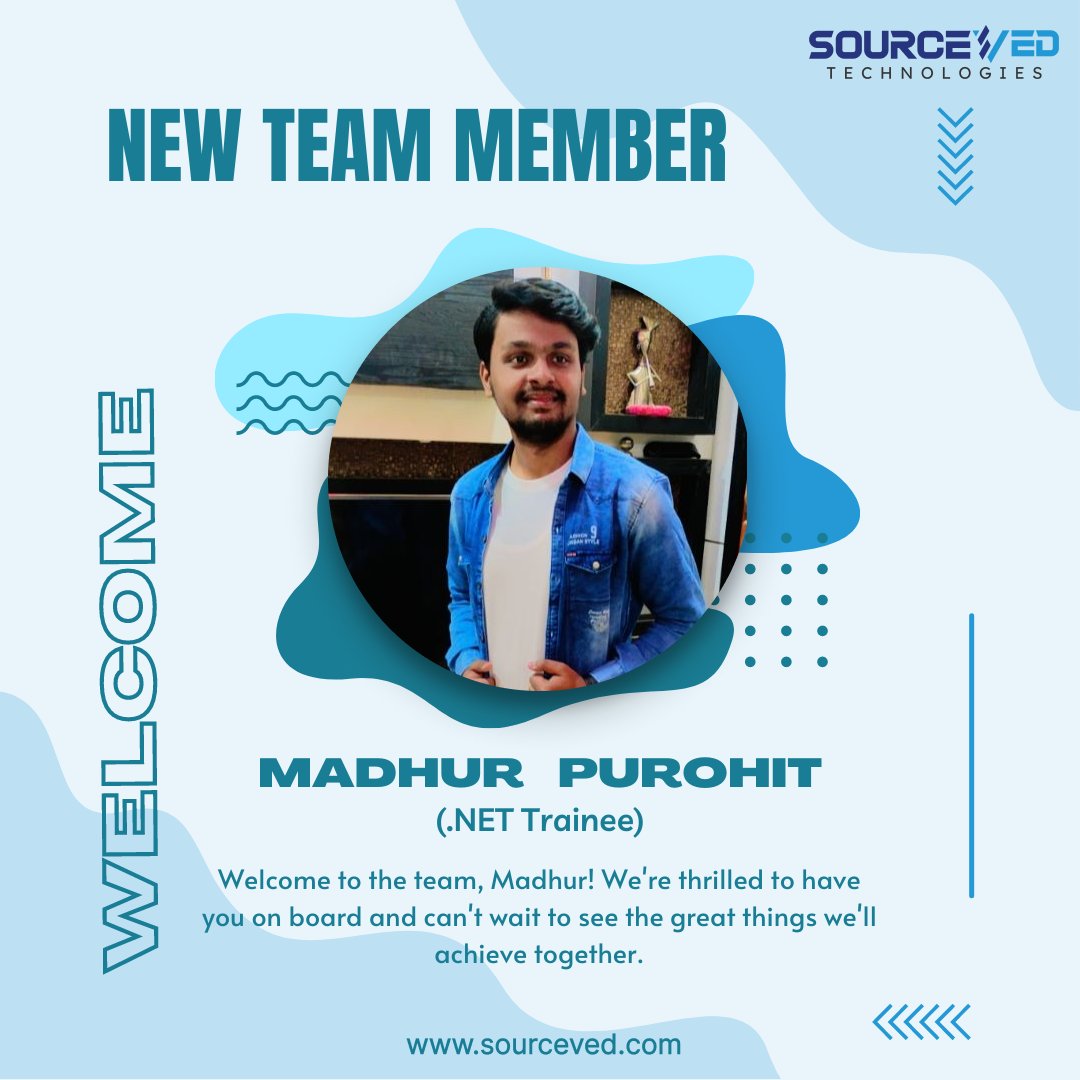 Welcome to the team, Madhur! We're thrilled to have you on board. 

#welcome #welcometotheteam #welcomeonboard #newmember #newemployee #newjoining #career #softwareengineer #softwaredeveloper #dotnet #trainee #fresher #ahmedabaditjobs #sourceved #sourcevedtechnologies