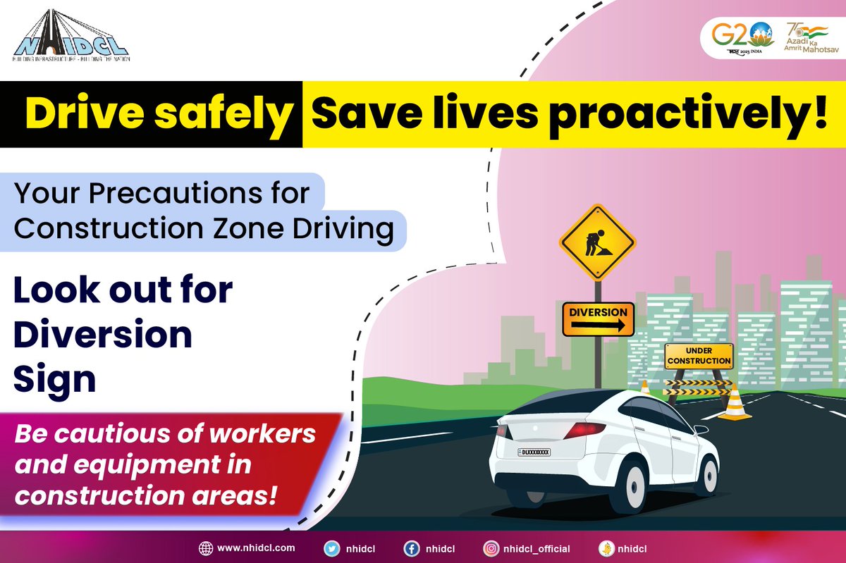 nhidcl's tweet photo. Diversion indicates the temporary change in the flow of traffic due to road construction, maintenance, or other reasons. You should detour to continue the journey!
#NHIDCL #DriveSafely #Safety #ConstructionSign #BuildingInfrastructure #BuildingTheNation https://t.co/GDbq2mUlf9