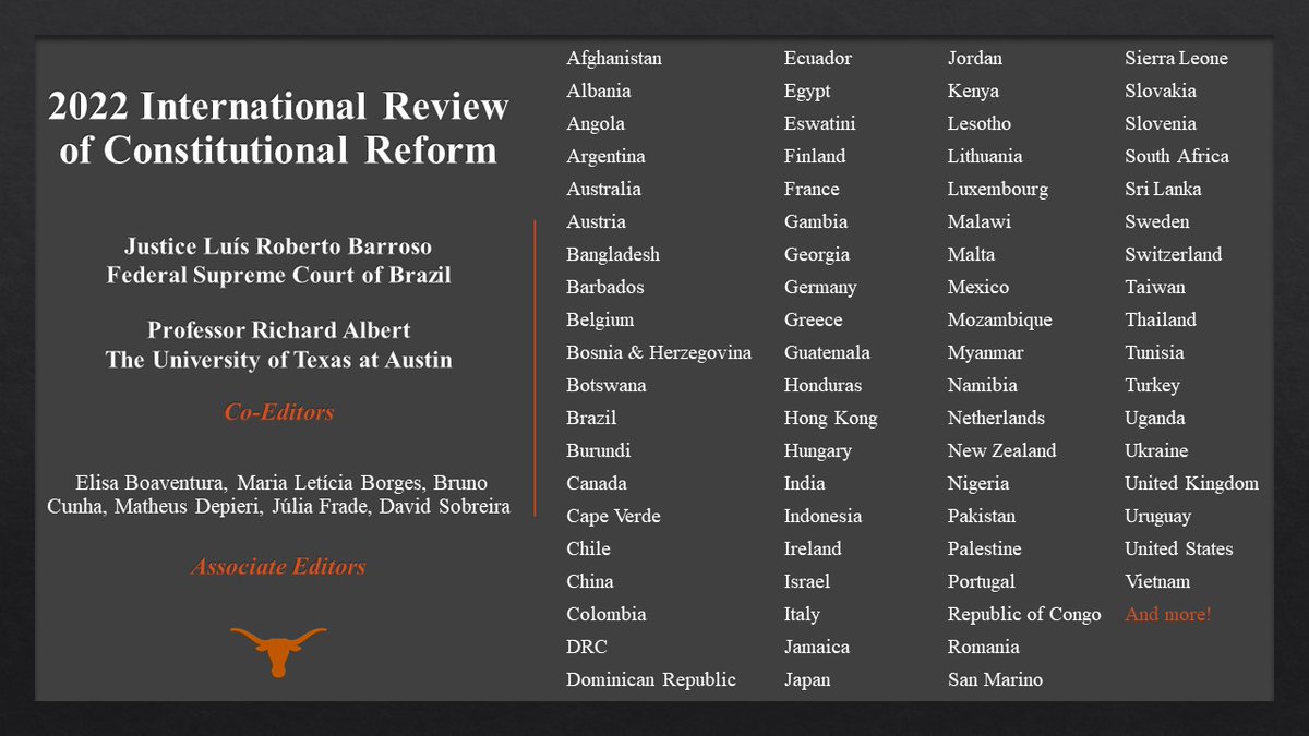 Richard Albert (@richardalbert) on Twitter photo 🌍 Coming soon! The 2022 International Review of Constitutional Reform, featuring 80+ jurisdictional reports.
🙏🏽 Thank you to my co-editor <a href="/LRobertoBarroso/">Luís Roberto Barroso</a> and to our amazing team: <a href="/elisa_amorimb/">Elisa Boaventura</a> <a href="/juliaquif/">Júlia Frade</a> <a href="/brunofln/">Bruno Cunha</a> <a href="/msdepieri/">Matheus Depieri</a> <a href="/davidsobreirabm/">David Sobreira</a> & Maria Letícia Borges. 🤩 🌍 Coming soon! The 2022 International Review of Constitutional Reform, featuring 80+ jurisdictional reports.
🙏🏽 Thank you to my co-editor <a href="/LRobertoBarroso/">Luís Roberto Barroso</a> and to our amazing team: <a href="/elisa_amorimb/">Elisa Boaventura</a> <a href="/juliaquif/">Júlia Frade</a> <a href="/brunofln/">Bruno Cunha</a> <a href="/msdepieri/">Matheus Depieri</a> <a href="/davidsobreirabm/">David Sobreira</a> & Maria Letícia Borges. 🤩
