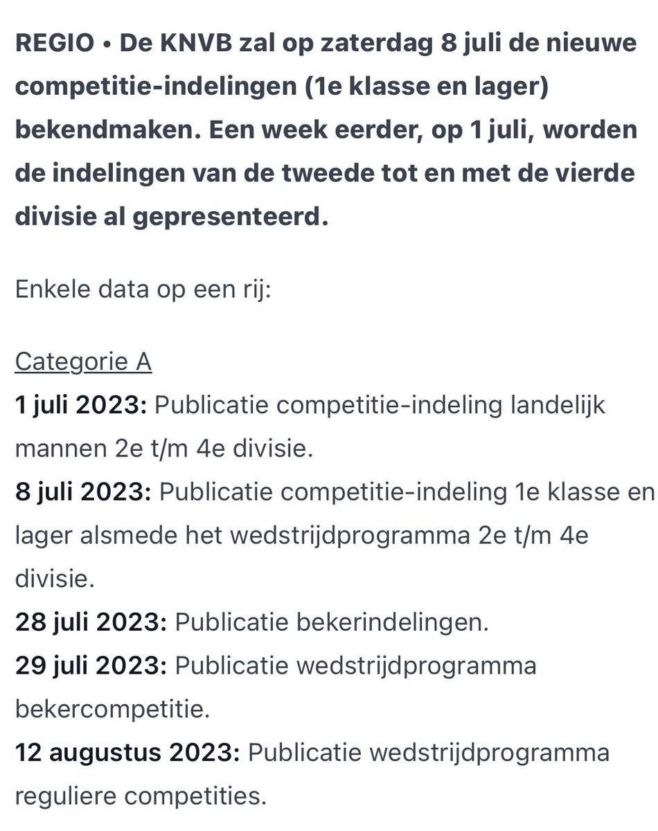Belangrijke data richting 23/24