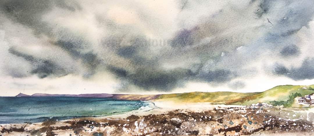 Elidanza's tweet image. Changeable weather in Sennen yesterday but it makes for interesting skies...

Happy Monday xx

#watercolour #landscape #watercolourpainting #sky #clouds @SennenSurfing #Cornwall #Sennen #seascape #painting #beach #art #artist #paint #clouds #holidays #paint #inspiration #seabirds