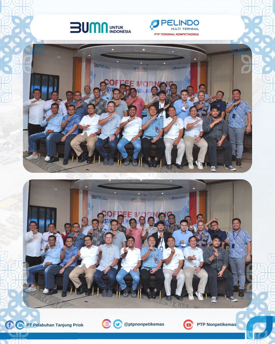 Hai.. Hai.. #ptpwarriors 

PTP Nonpetikemas Branch Banten mengadakan acara coffee morning  Bersama Customer Pelabuhan Banten, Rabu 14 Juni 2023.