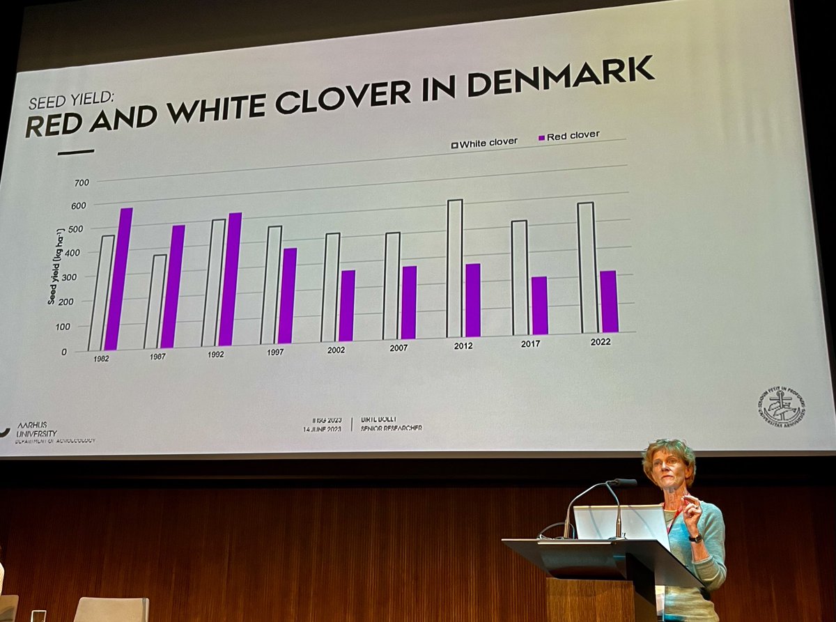 hampshirefairey's tweet image. Take home from #IHSG. As the world looks for more Red Clover for quality forage, N fixation and environmental schemes; worrying to see seed yields dropping. Pests, pollinators and climate all affecting key seed growing areas. DK, US, France. Opportunities? Birte Boelt #AarhusUni