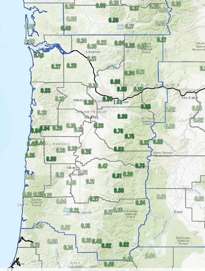 NWS Portland on Twitter "Here are 24hour rainfall totals for Sunday