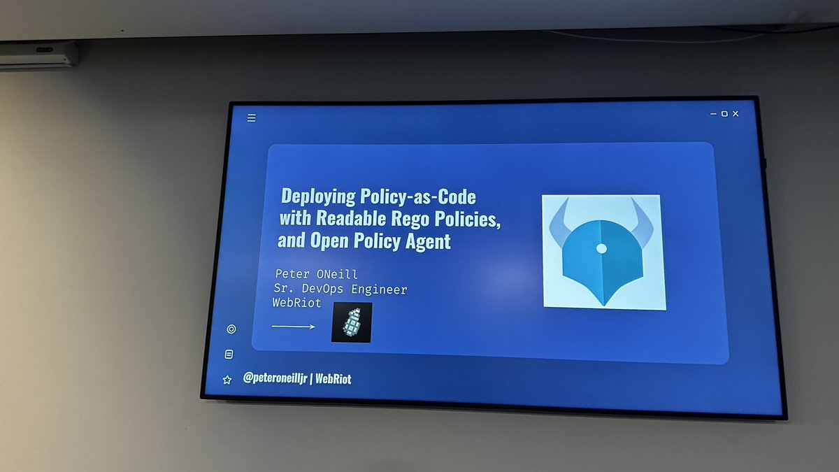 Starting in a few minutes <a href="/peteroneilljr/">Peter</a> talking about policy-as-code at #kubeday