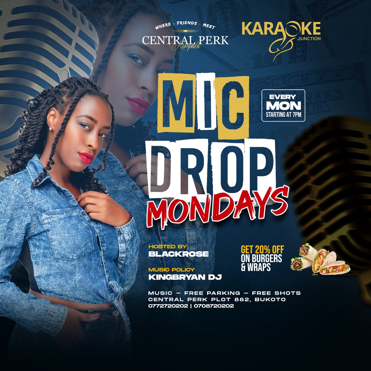 Get ready for the ultimate Monday night showdown 🎤 Mic Drop Mondays hosted by @TheBlackRose_Ug featuring KingBryan Dj 🎧🔥 Unleash your inner superstar & take the stage for a thrilling karaoke night 🎶🌟 Oh, and did we mention FREE shots to fuel your confidence?🥃#MicDropMondays