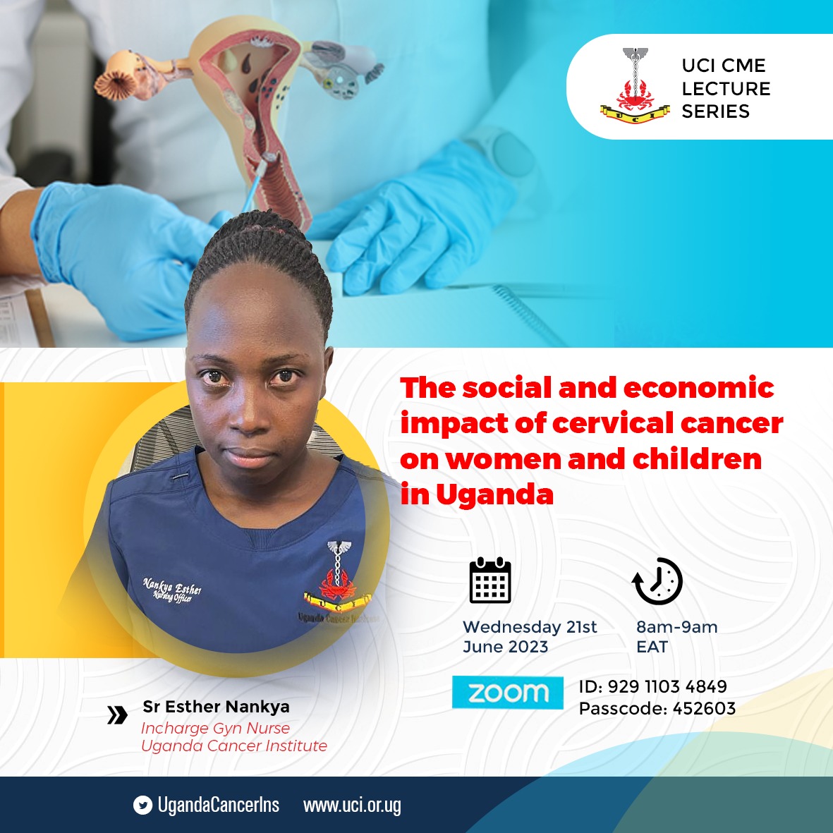 This week on UCI CME virtual lecture series: We're discussing the social &amp; economic impact of cervical cancer on women and children in Uganda. 
#FightCancerUg 
See flyer for details: