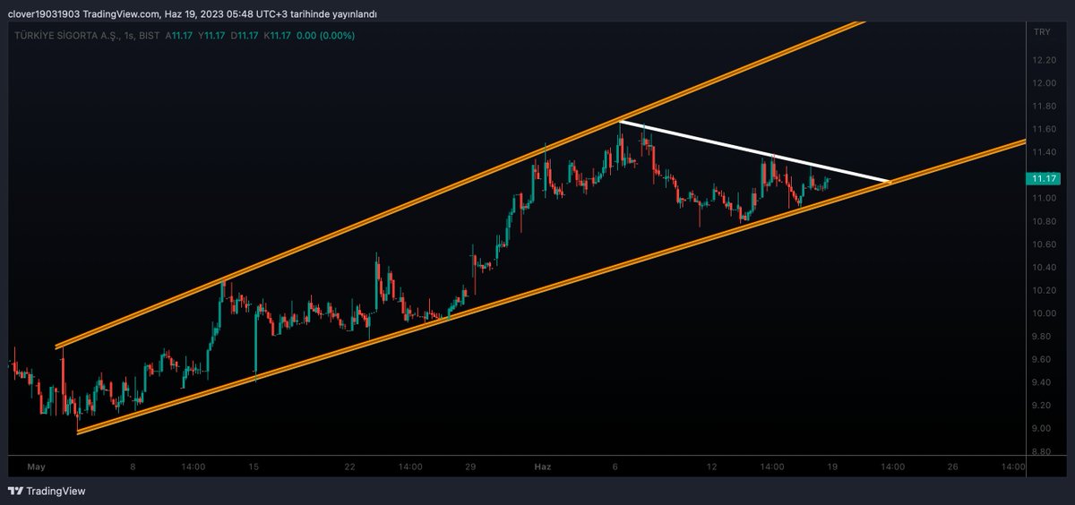 Listeme #TURSG'yi ekliyorum.

Yükselen trend desteğinde ve dirençten ötürü sıkışmaya başladı.
Hem stoploss'a yakın heme direnç/hedef bölgesi %10-15 civarında