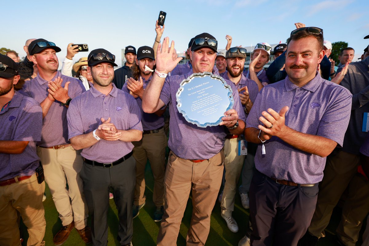 USGAGrnSection's tweet photo. Congratulations to Chris Wilson, director of golf courses and grounds at LACC, on earning the E.J. Marshall Platter for his outstanding partnership in agronomy and course preparation before &amp; during the #USOpen.

A well-deserved honor for Chris, his staff &amp; all the volunteers! https://t.co/vBCafnEUEy