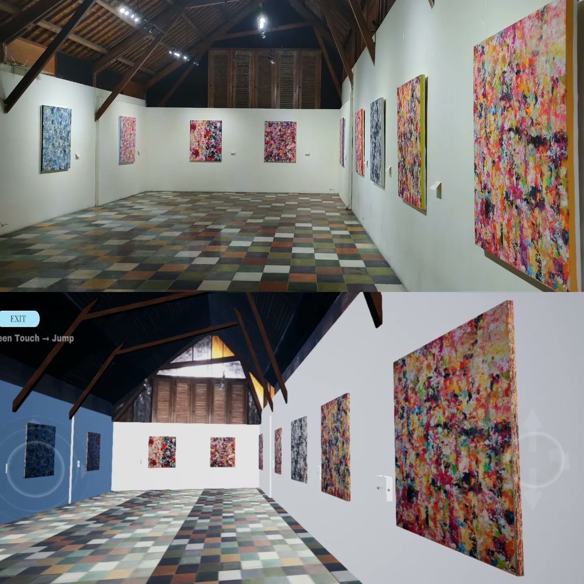 MSentimentalL's tweet photo. こんかいの個展
実際のギャラリーと3dゲームをミックス。写真の色情報から音を生成するサウンドインスタレーション。など　#個展　#アート https://t.co/GTdSic41z5