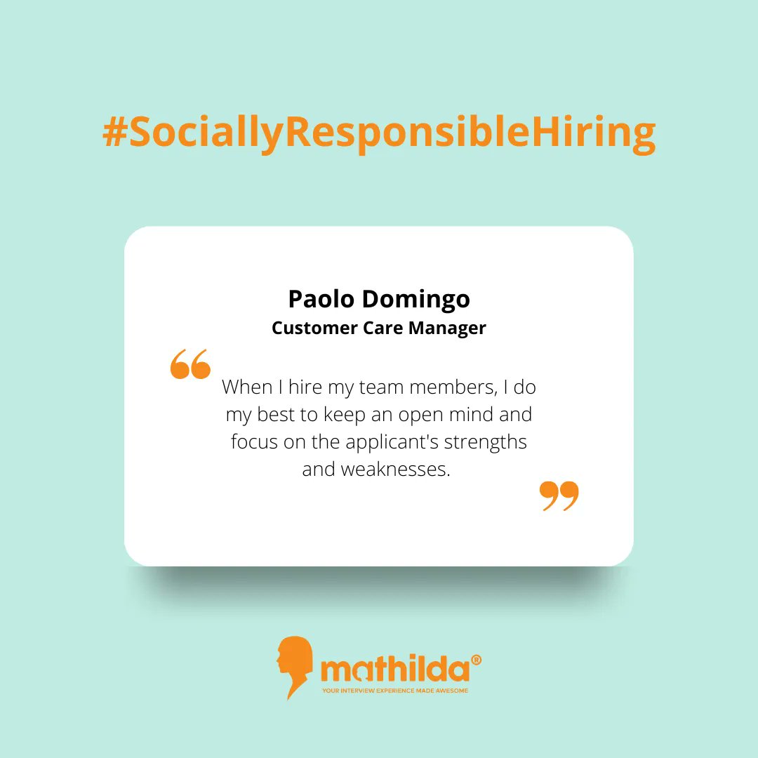 mathilda® X Socially Responsible Hiring

Hear what people has to say about #SociallyResponsibleHiring. Thank you Paolo Domingo for sharing your thoughts.

#mathilda® #HiringAutomation #Recruitment #HR #Hiring #Recruiting #JobSearch #Career #Employment #Job #Staffing #Recruiters