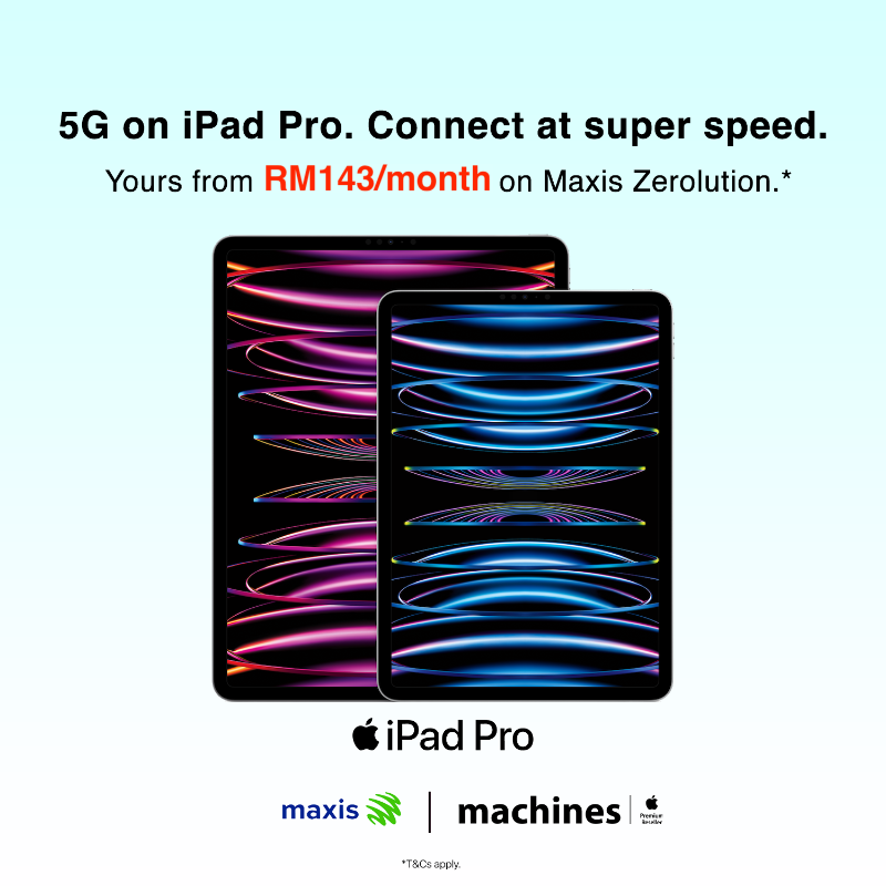 MachinesAPR's tweet photo. iPad Pro. With astonishing performance, superfast wireless connectivity, and next-generation Apple Pencil experience. Yours from RM143/month with Maxis Zerolution.
