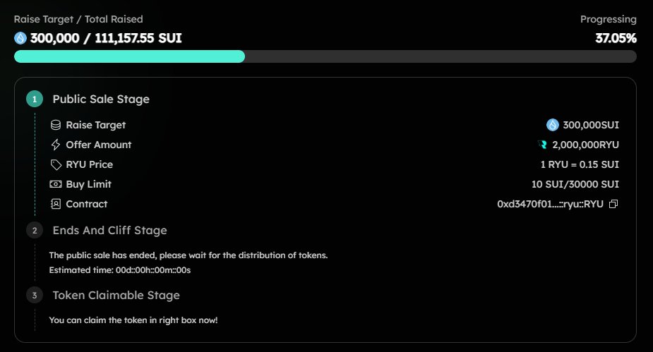 ✅ 100K $SUI target achieved 
🔥 Next stage 150K $SUI 🔥
app.ryu.finance/#/launchpad/0x…