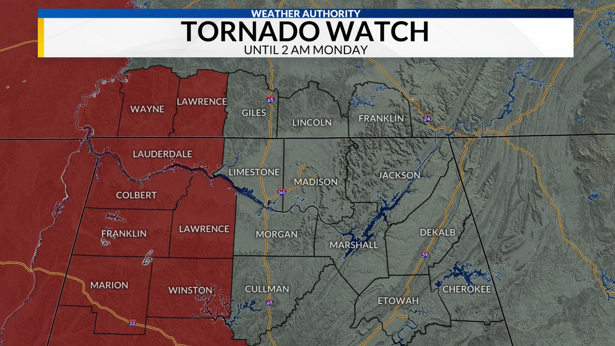 Danielle Dozier News 19 on Twitter "Tornado Watch for counties in red. Have ways to get