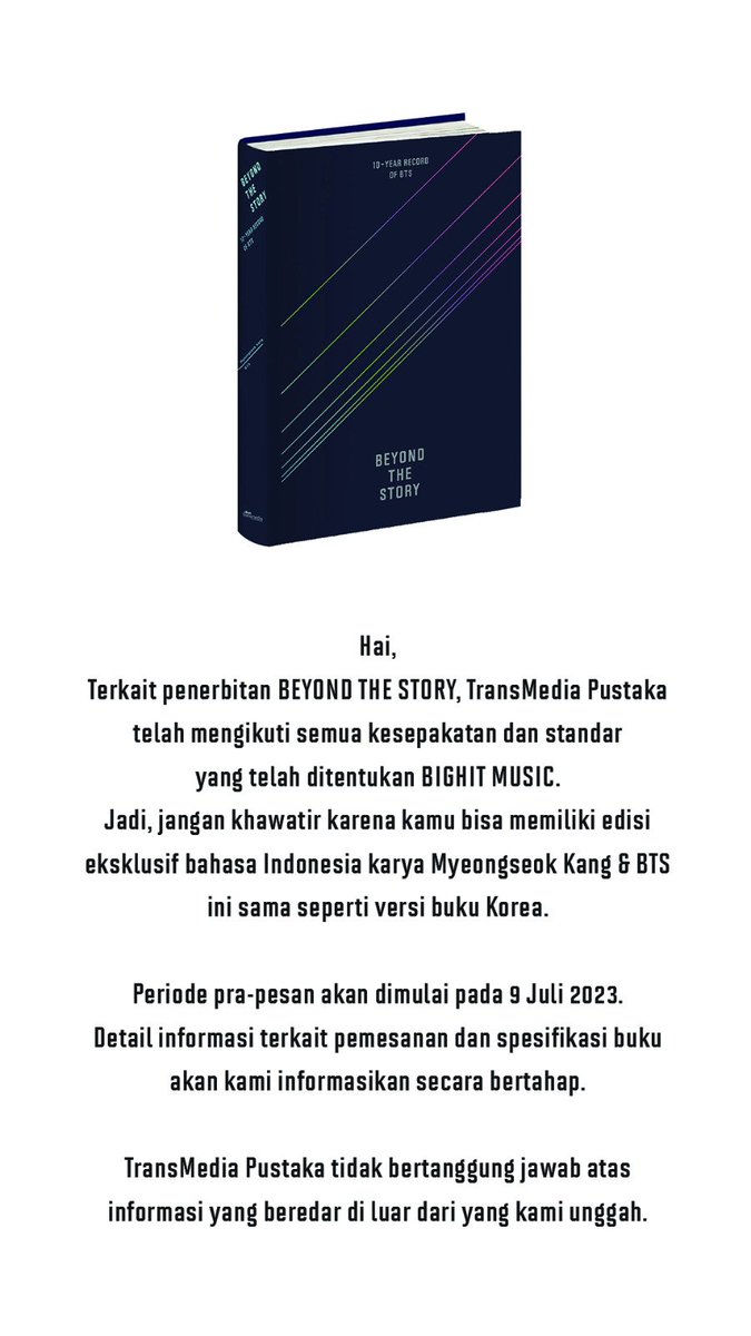 KABAR GEMBIRA UNTUK KITA SEMUA!!!!

#BTS
#방탄소년단
#BEYOND_THE_STORY
#TRANSMEDIAPUSTAKA