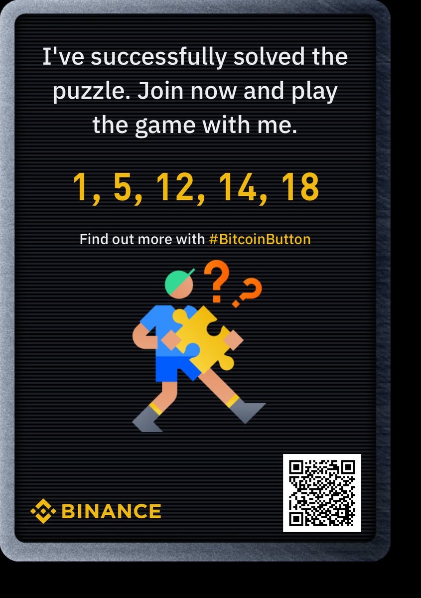 veinem0's tweet photo. I just solved #BitcoinButton Puzzle 1 on #Binance. Try and solve it to get another click to win 1 Bitcoin! https://t.co/3F5Qa2hNDt