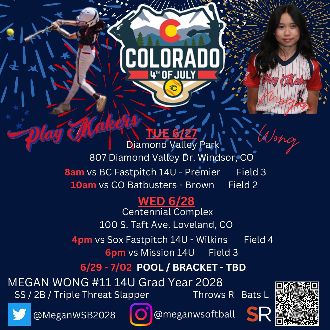 MeganWSB2028's tweet image. Next stop TCS Colorado 4th of July Sparkler June 26-July 2. @SoSiofele @TCSFastpitch #softball #shortstop
@SBRRetweets @ExtraInningSB @CoastRecruits @COSparkFire #COSparkFire2023 #cheehoo