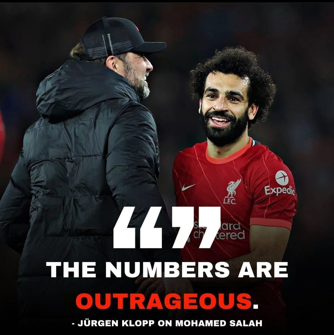 Jürgen Klopp :  
🗣 'When Mo works as a pundit in a few years, we will all know and see how good he actually was. People don't appereciate people enough when they are still playing, he is an all time great, I know he is proud of records today, the numbers are outrageous.' 
#YNWA