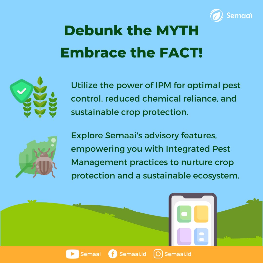 Myth: ⚠️ Chemical pesticides are the ultimate way for crop protection
Fact: 💡 Integrated Pest Management (IPM) is more effective and sustainable

Myth or Fact, which one do you choose? 🌿

#mythvsfact #pestmanagement #Semaai
