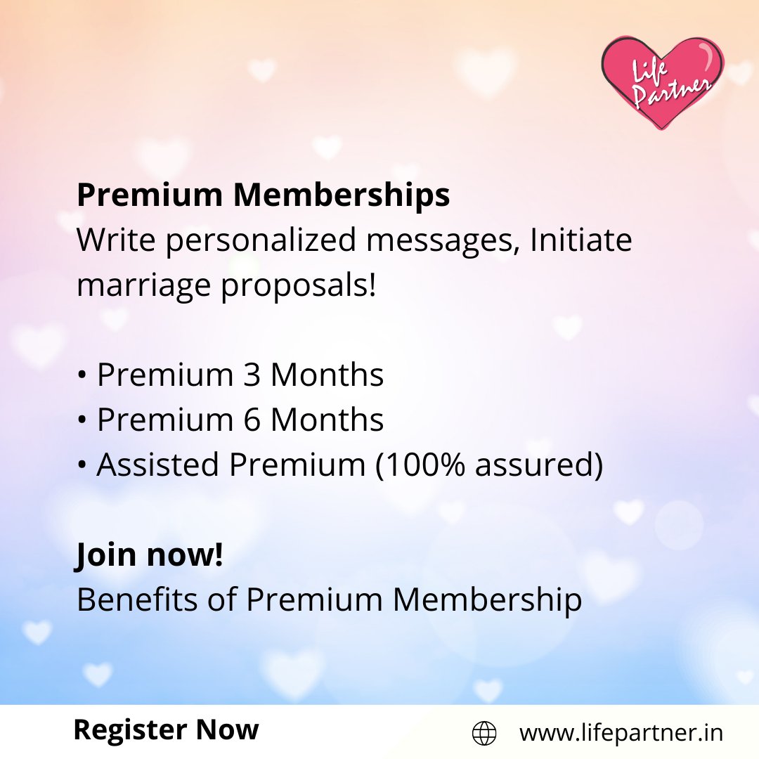 Take your matrimonial search to the next level with our premium membership.

Join now at: lifepartner.in

#matrimony #lifepartner #wedding #matrimony #wedding #marriage #love #bride #groom #matchmaking #manglik #nikah #soulmate #life #shadi #marriagegoals #weddingplanner