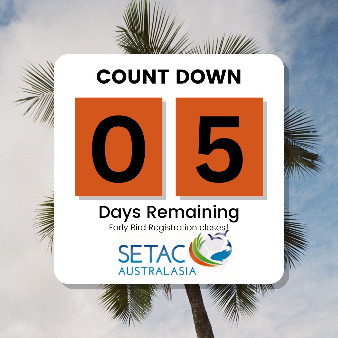 The end is nigh! Early Bird registrations close THIS FRIDAY (23/6)

Make sure you register early to save $$ attending #SETACAU2023