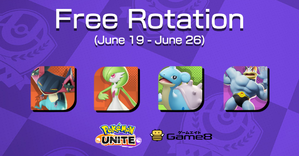 G8_PokemonUNITE's tweet photo. 🆓 FREE ROTATION 🆓
The following Pokemon are listed as free to use from June 19 to June 26!

For more information:
https://t.co/nzvtFpNpz7

#PokemonUNITE #Game8 #FreeRotation https://t.co/bPF4BR01hY