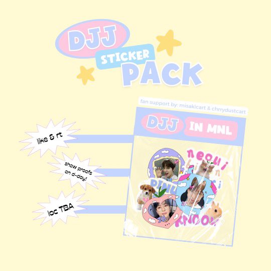 —— ⭐️✳️💗 surprise we’re back ⭐️🌀⭐️

𝐃𝐉𝐉 sticker pack fan support֯ ⌇ ₍ ᐢ.ˬ.ᐢ₎˚୨୧

by: <a href="/misakicart/">heart</a> &amp; <a href="/chrrydustcart/">vee・❥</a> 

- like &amp; rt
- see info below !

#NCTDoJaeJung_Manila
#DJJ_PerfumesManila

see you on june 24 !!🧼💟
