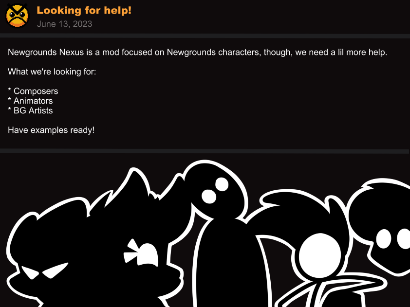 NewgroundsNexus's tweet photo. yeah mod funny

art by @osca_raczo 

#fnf #fnfmod https://t.co/X8Wyq13aDa