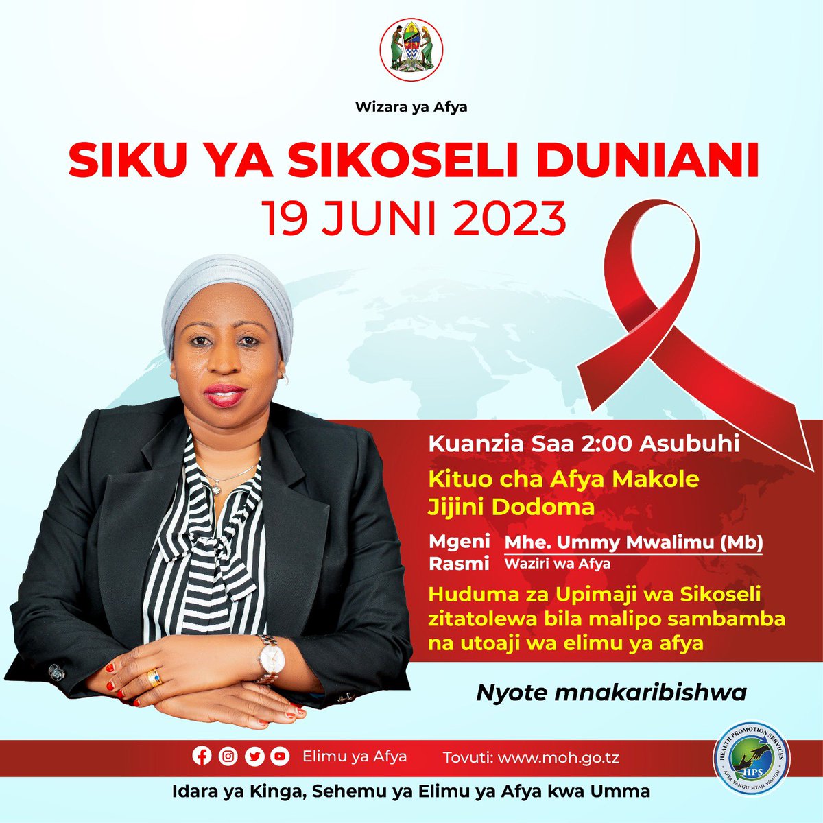 Leo ni Siku ya Sikoseli Duniani. Kitaifa inaadhimishwa Jijini Dodoma katika Kituo cha Afya Makole huku mgeni rasmi akitarajiwa kuwa Waziri wa Afya Mhe. <a href="/ummymwalimu/">Ummy Mwalimu</a>. Karibu uweze kupata elimu juu ya ugonjwa huu. #TunaboreshaAfya # MtuniAfya