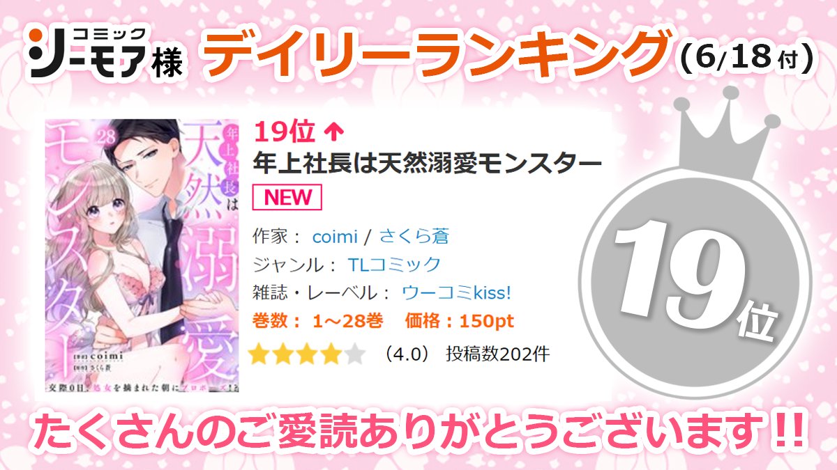 woocomi_cllenn's tweet photo. ðã©ã³ãã³ã°æ
å ±ð
#coimi å
çïŒ@513coimiïŒ/#ãããèŒ å
çïŒ@39ra_a0ïŒ
ã幎äžç€Ÿé·ã¯å€©ç¶æººæã¢ã³ã¹ã¿ãŒãðã
6/18ä»ã®ã³ããã¯ã·ãŒã¢ã¢æ§ãã€ãªãŒã©ã³ãã³ã°ã§19äœã«å
¥ããŸããð
å
çæ¹ãããã§ãšãããããŸãð
æ
è¡ç·šãã¹ã¿ãŒãâ¥
ææ°28å·»ãå
è¡é
ä¿¡äžâ¬ïž
https://t.co/Ddvctl8pZO https://t.co/2v3uFm694M